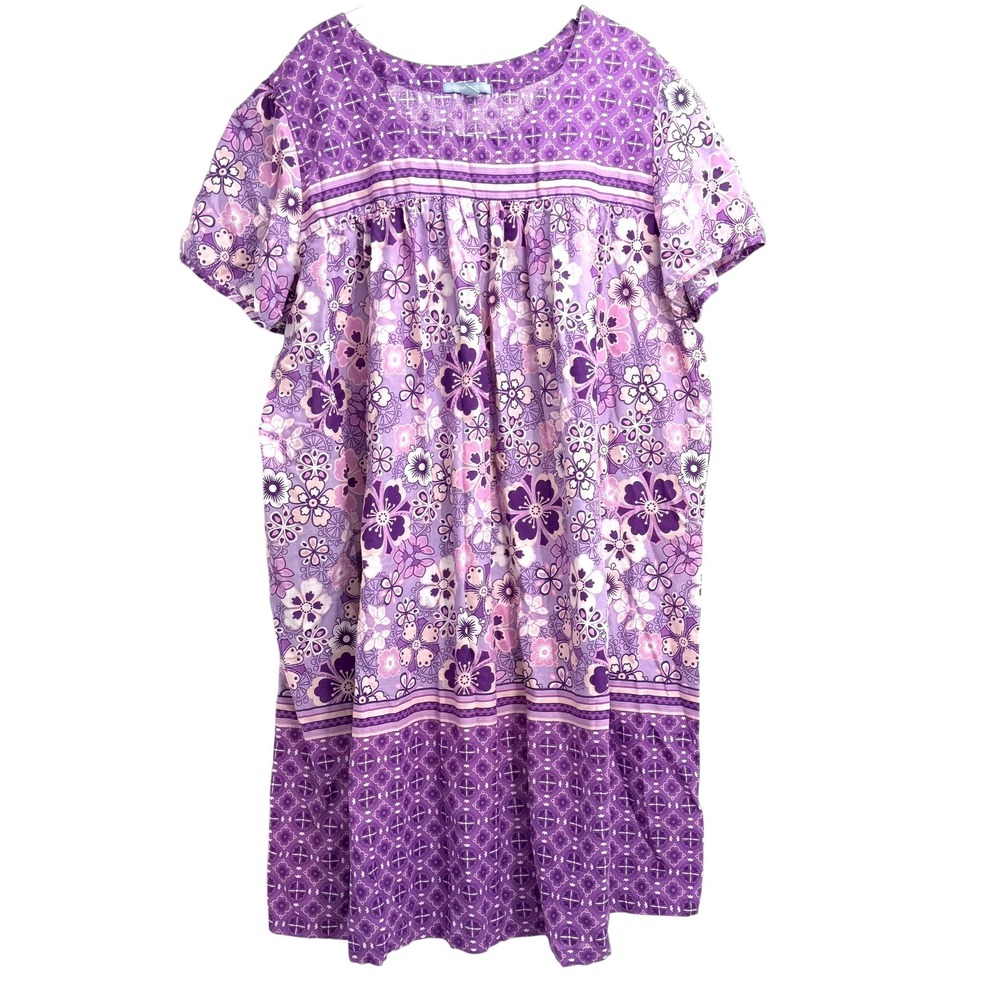Only Necessities Floral Nightgown House Dress 3X 30/32 Purple Muumuu Pockets